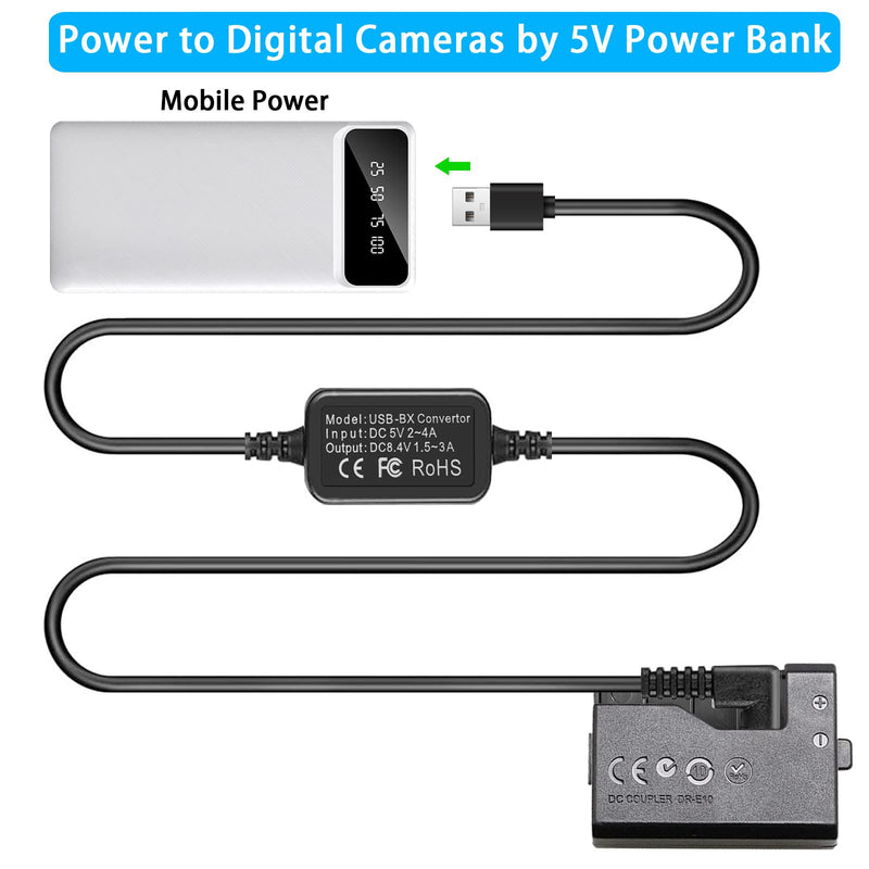 TKDY ACK-E10 EOS Rebel T7 USB Continuous Power Supply LP-E10 Dummy Battery DR-E10 DC Coupler Kit for Canon EOS T6 T5 T3, Kiss X50 X70 X80 X90, EOS 1100D 1200D 1300D 1500D 2000D Digital Camera.