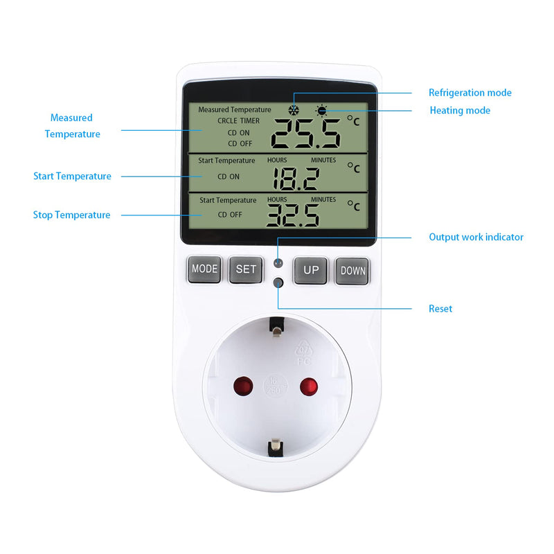 Temperature controller temperature switch 230V with timer and probe socket thermostat switch for greenhouse terrarium aquarium greenhouse seed germination heating cooling
