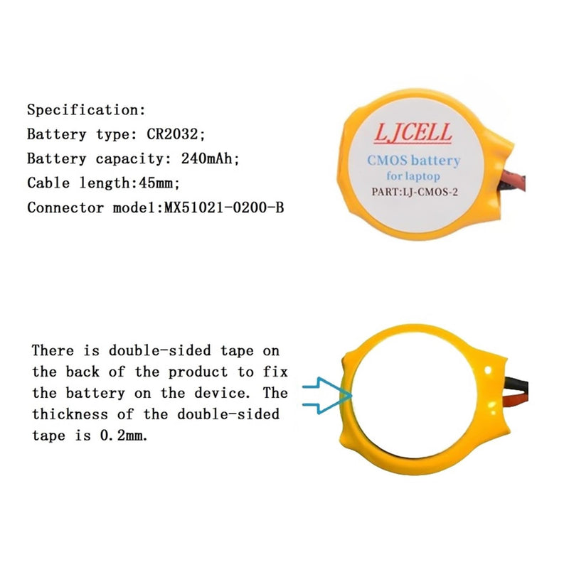 LJCELL CMOS Battery for Intel NUC Laptop PS2 PS3 Backup BIOS RTC CR2032 Battery with 2 Wire Cable and Connector CMOS-CR2032-2 1 Count (Pack of 1)