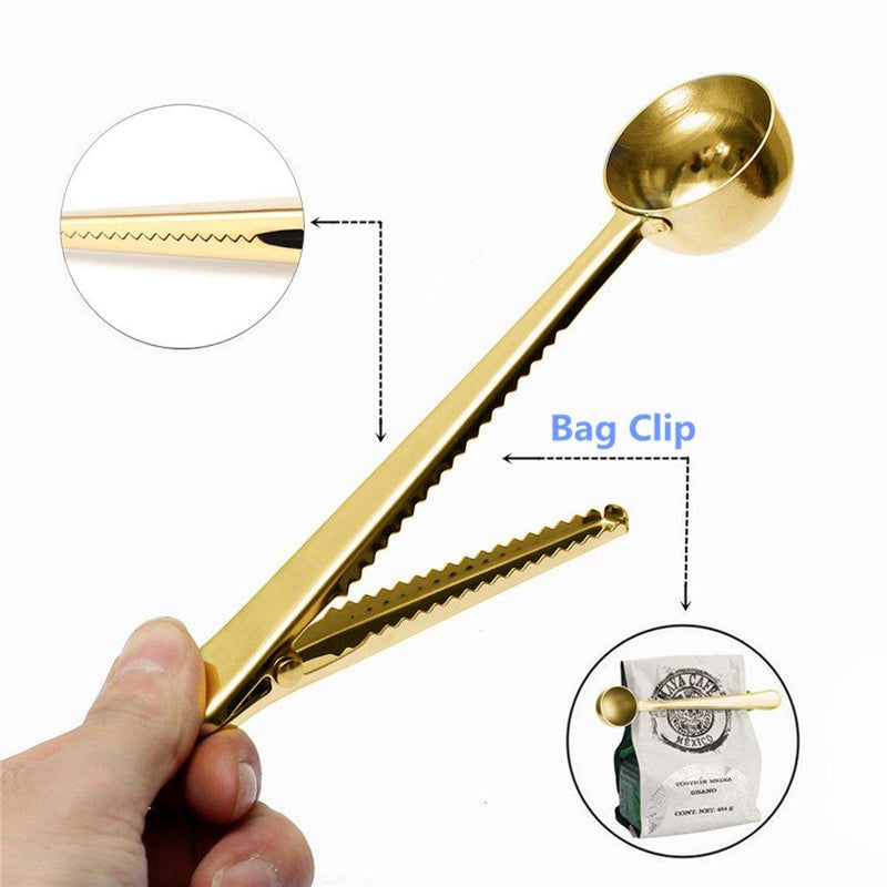 Voice on growth Coffee Scoop,Golden-Stainless Steel Measuring Spoon Bag Clip,Great for Measuring Coffee,Tea,Protein Powder,lnstant Drinks and More,Pertect coffee spoon set of 3 3PCS