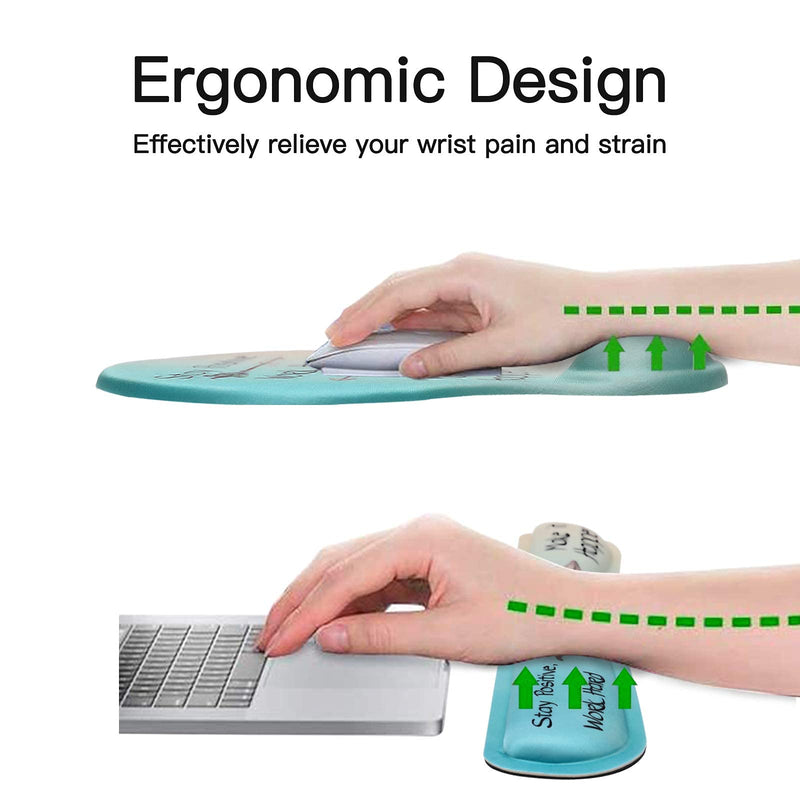 MEGREZ Ergonomic Memory Foam Mousepad Keyboard Wrist Rest for Computer, Non Slip Rubber Base Mouse Pad with Wrist Support Set, Home & Office Pain Relief Easy Typing, Stay Positive Stay Positive Life