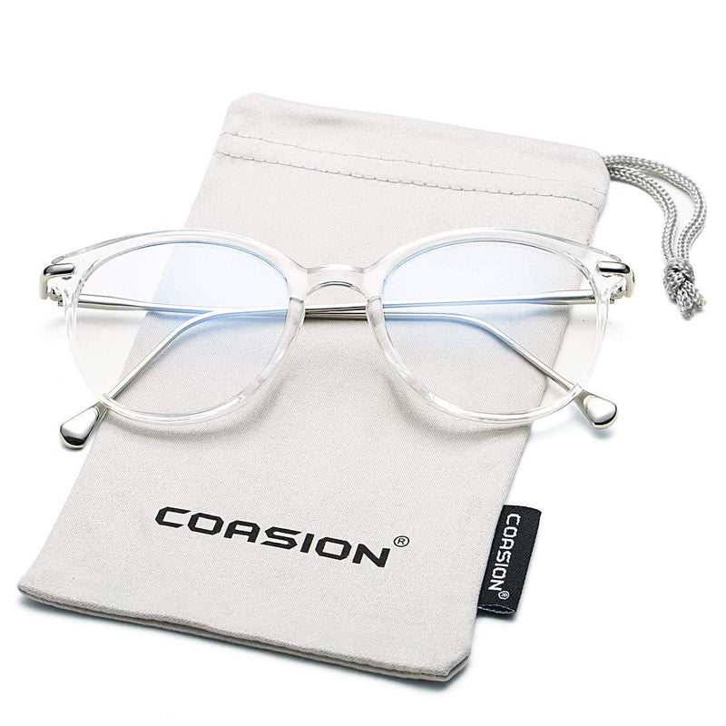 COASION Blue Light Blocking Glasses for Women Vintage Round Anti Blue Ray Computer Game Eyeglasses Small Face A1* Transparent/Silver 48 Millimeters