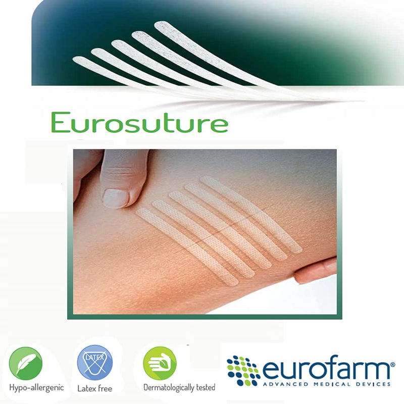 EUROSUTURE - Skin Closure 1/2 x 4 inches Sterile Suture Strips, Dynamic Adherence and Superior Security for Wounds – 2 Pouches of 6 Strips Each (12 Strips per Box) 1/2 x 4" 12 PCS