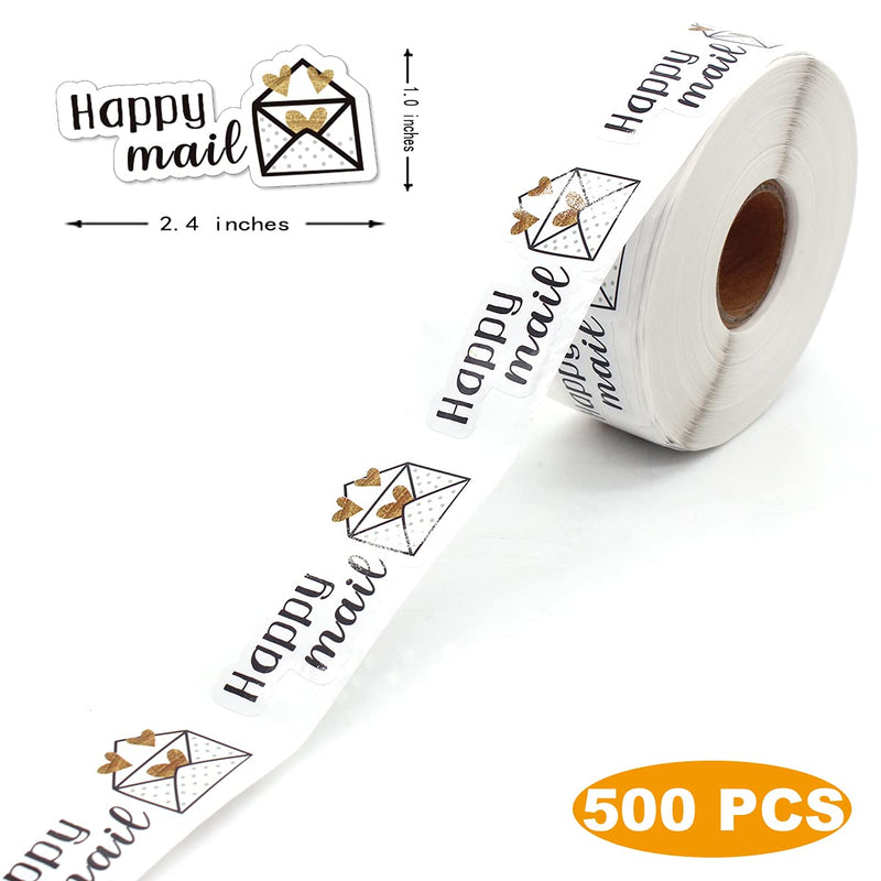 Muminglong 1.5 Inch Happy Mail Gold Love Sticker,Happy Mail Sticker, Small Business, Handmade Sticker,Packaging Sticker, 500 PCS