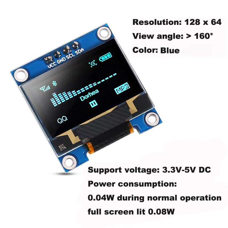 6PCS 0.96 OLED Display Module 128 x 64 I2C Display 0.96inch 12864 Blue or White OLED Module OLED Display IIC Serial Compatible with Raspberry Pi Ardu-ino Display and Microcontroller