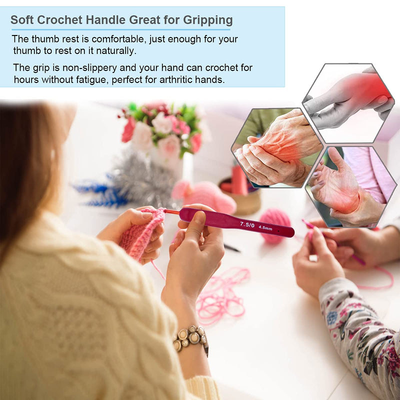 Ergonomic Crochet Hooks Set,Silicone Crochet Hook Knititng Needles for Arthritic Hands Premium Soft Grip Crochet Handles for Crocheting Yarn Craft Projects(2.0mm-6mm,Red)