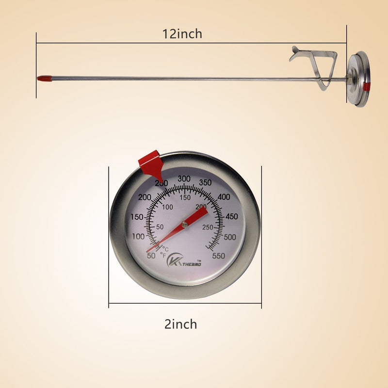 KT THERMO Deep Fry Thermometer With Instant Read,Dial Thermometer,12" Stainless Steel Stem Meat Cooking Thermometer,Best for Turkey,BBQ,Grill 12-Inch(1pack）