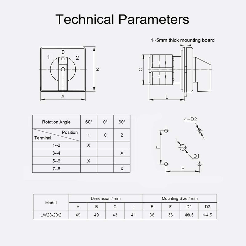 VictorsHome Changeover Switch LW28-20 3 Positions 8 Terminals Universal Rotary Cam Selector Latching Switches 550V 20A 8 Terminals 20A