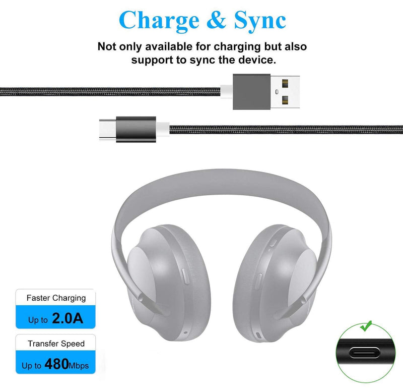 Akingdleo Replacement USB Charging Cable for Bose Noise Cancelling Headphones 700 USB-C Cable (5ft Black)