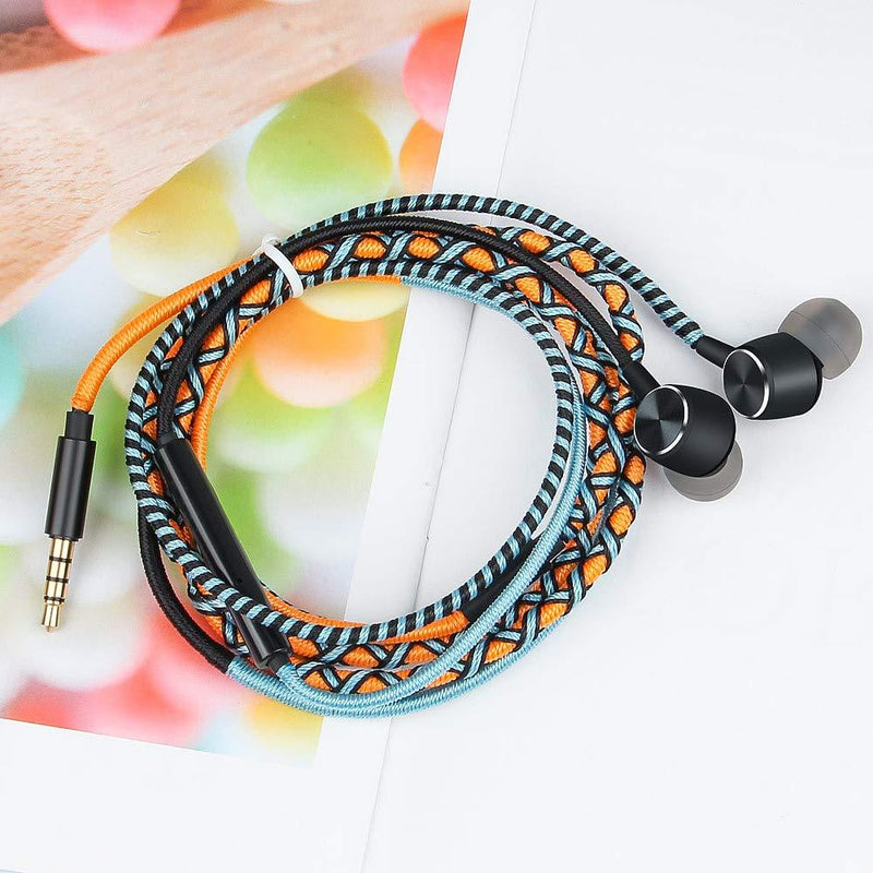 URIZONS Cute Earbuds Girls Headphones with Microphone for iPhone iPad iPod Mac Laptop Tablets Android Smartphones Handmade Fabric Braided Tribe Thread Wrapped Bracelet Style (Orange) Orange
