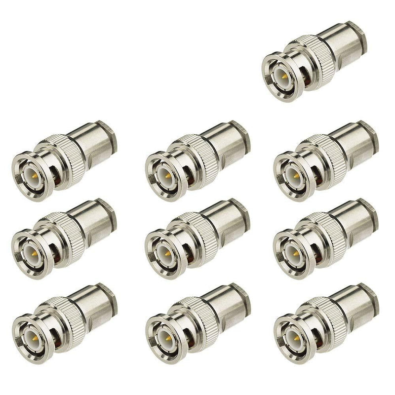 Eightwood BNC Male Plug Solder Clamp Connector 10-Pack Compatible with RG58 RG142 LMR195 Coax Cable