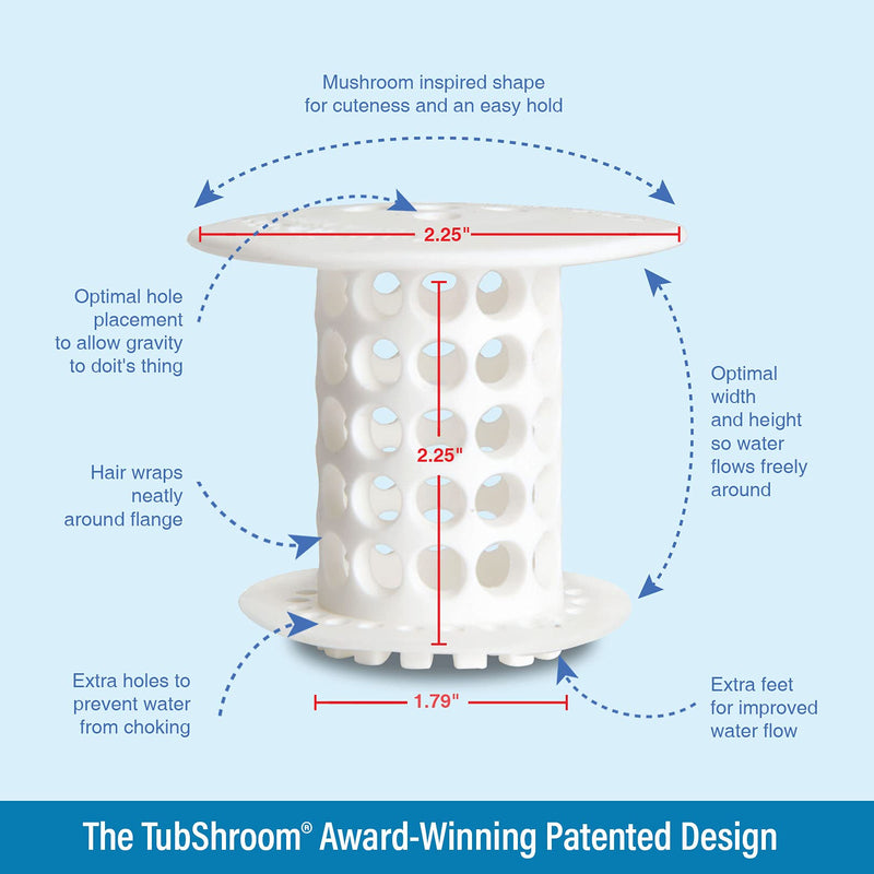 TubShroom The Revolutionary Tub Drain Protector Hair Catcher/Strainer/Snare, White, 2.25 x 2.25 Inch