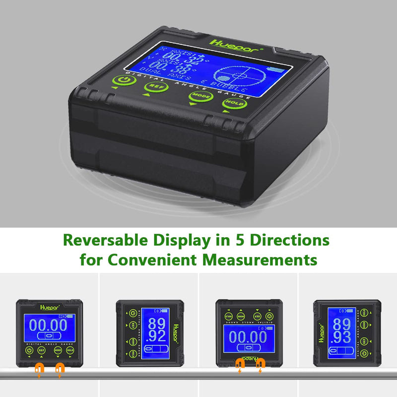 Huepar Digital Protractor, Electric Level Dual Axis Measuring Device 0.01° Resolution V-Groove Magnetic Base & LCD Inclinometer with Audible Alarm 0~360°AG03