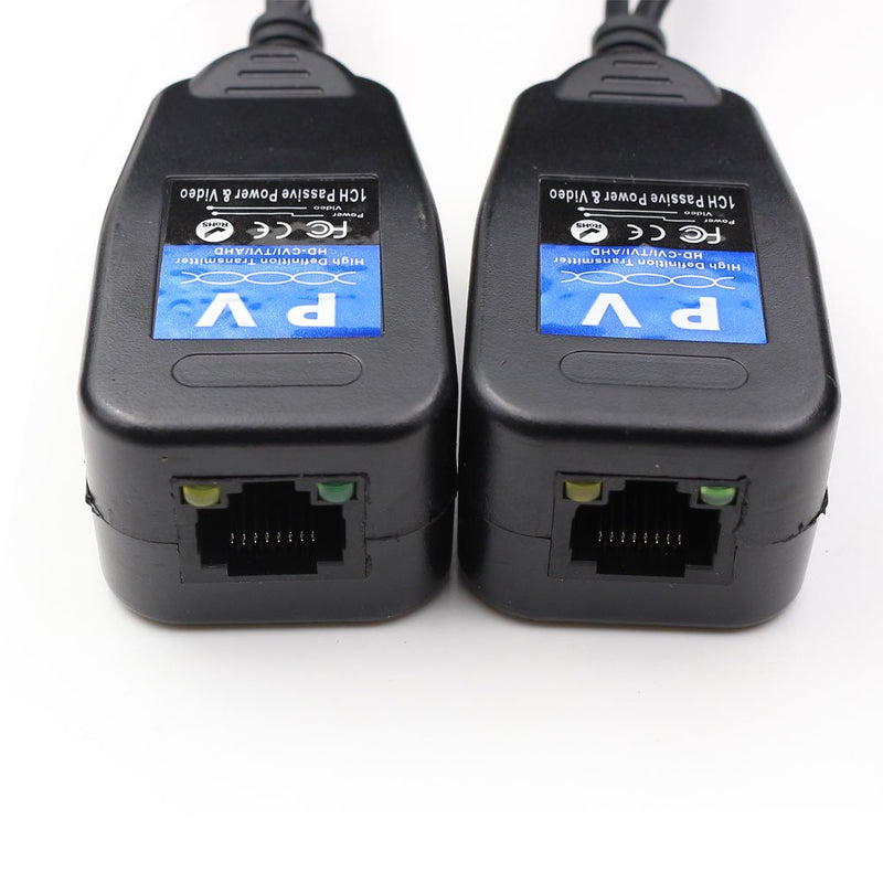ANHAN Passive Video Balun with Power Long Distance Network Transceiver Cat5e/Cat6 Cable to BNC Male Connector bnc to rj45 adapter Transmitter for Full HD Security Surveillance Camera System 1Pair