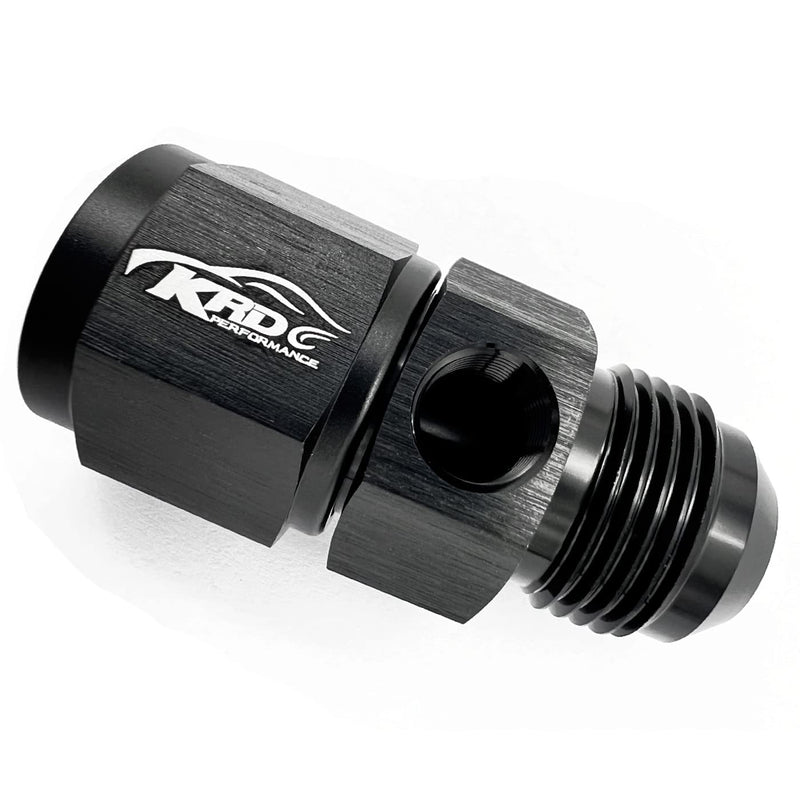 KRD PERFORMANCE Aluminum -3 AN Male to 3AN Female swivel with 1/8" NPT Gauge Port Pressure Take Off Hose Tube Adaptors Fitting, Black Male to female