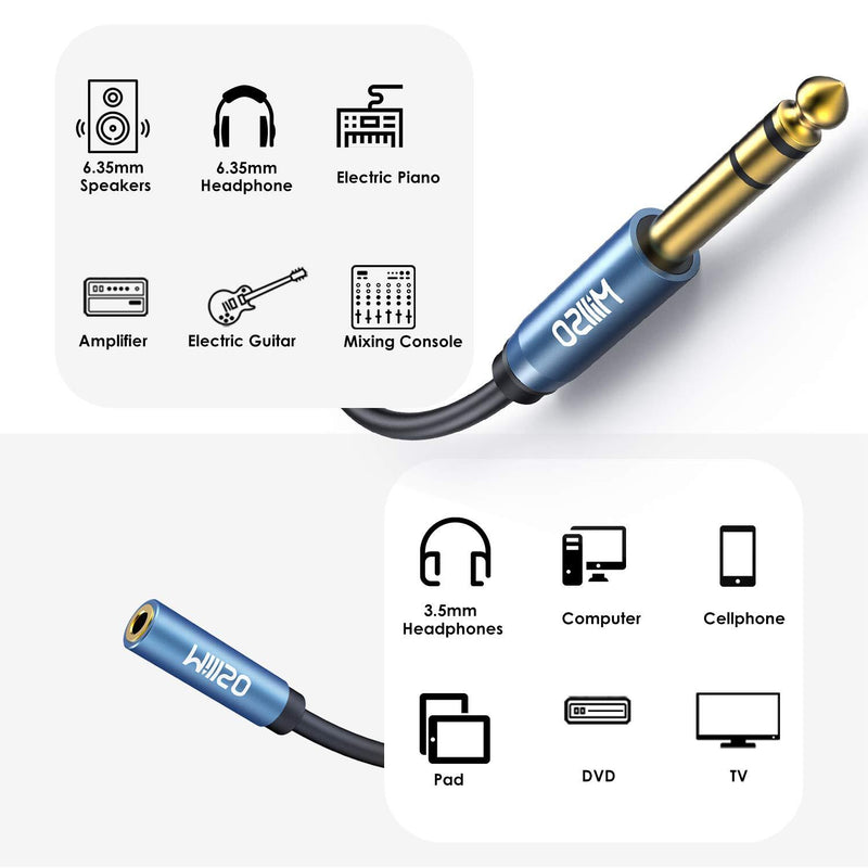 MillSO 1/4 to 3.5mm Headphone Adapter TRS 6.35mm 1/4 Male to 3.5mm 1/8 Female Stereo Jack Audio Adapter for Amplifiers, Guitar, Keyboard Piano, Home Theater, Mixing Console, Headphones - 12inch/30CM 1 Feet