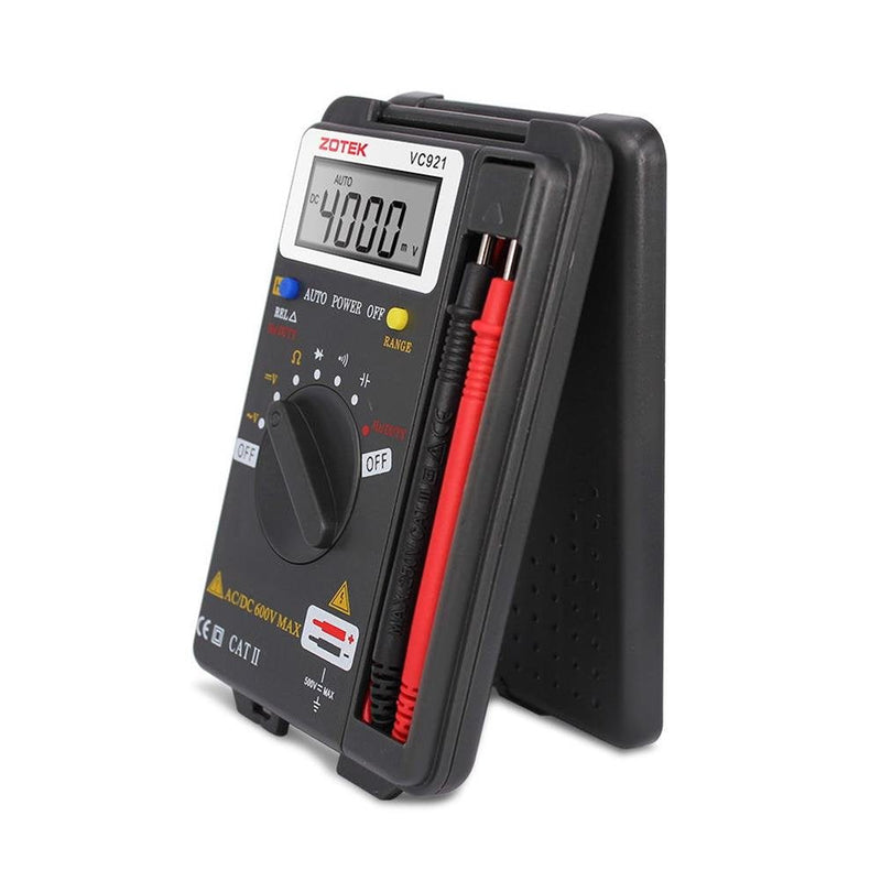 Digital Multimeter, Auto Ranging Pocket Digital Multimeter Digital Multi Tester - AC DC Voltage DC Current Resistance Diodes Capacitance Transistor Measuring Instrument (VC921) Black VC921