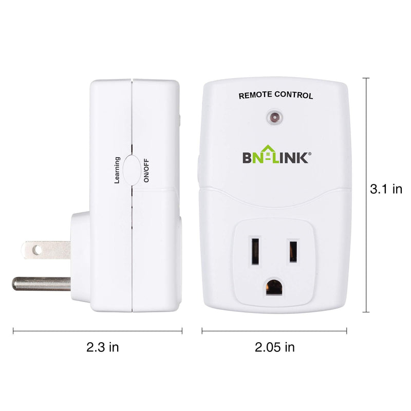 BN-LINK Mini Wireless Remote Control Outlet Switch Power Plug in for Household Appliances, Wireless Remote Light Switch, LED Light Bulbs, White (2 Remotes + 5 Outlets) 1200W/10A