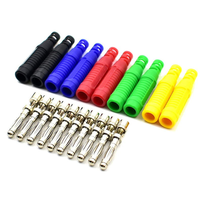 5Colors 4mm Banana Plug Solder DIY Male Connectors Adapters for Multimeter Test Leads Electrical Testing-10Pack 5Colors