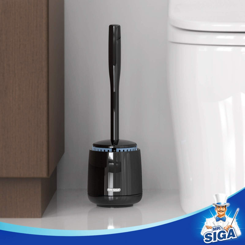 MR.SIGA Toilet Bowl Brush and Holder, Premium Quality, with Solid Handle and Durable Bristles for Bathroom Cleaning, Black, 1 Pack