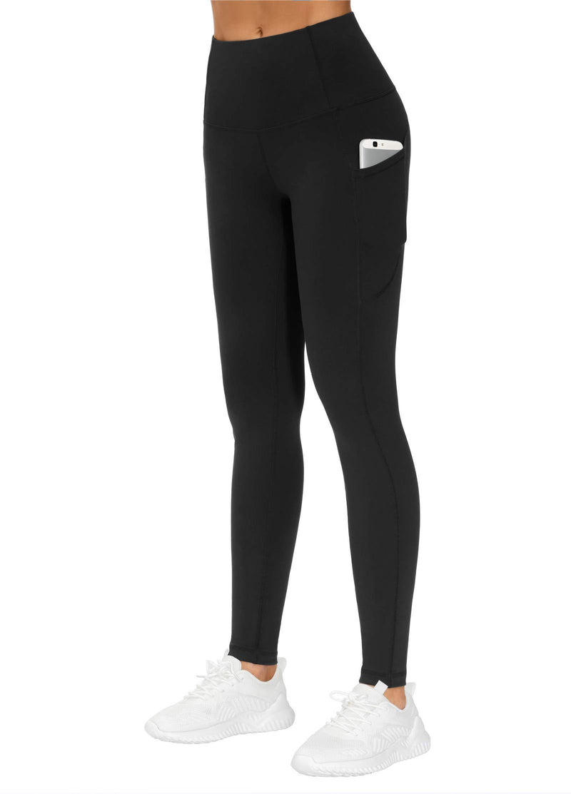 THE GYM PEOPLE Thick High Waist Yoga Pants with Pockets, Tummy Control Workout Running Yoga Leggings for Women X-Small Black