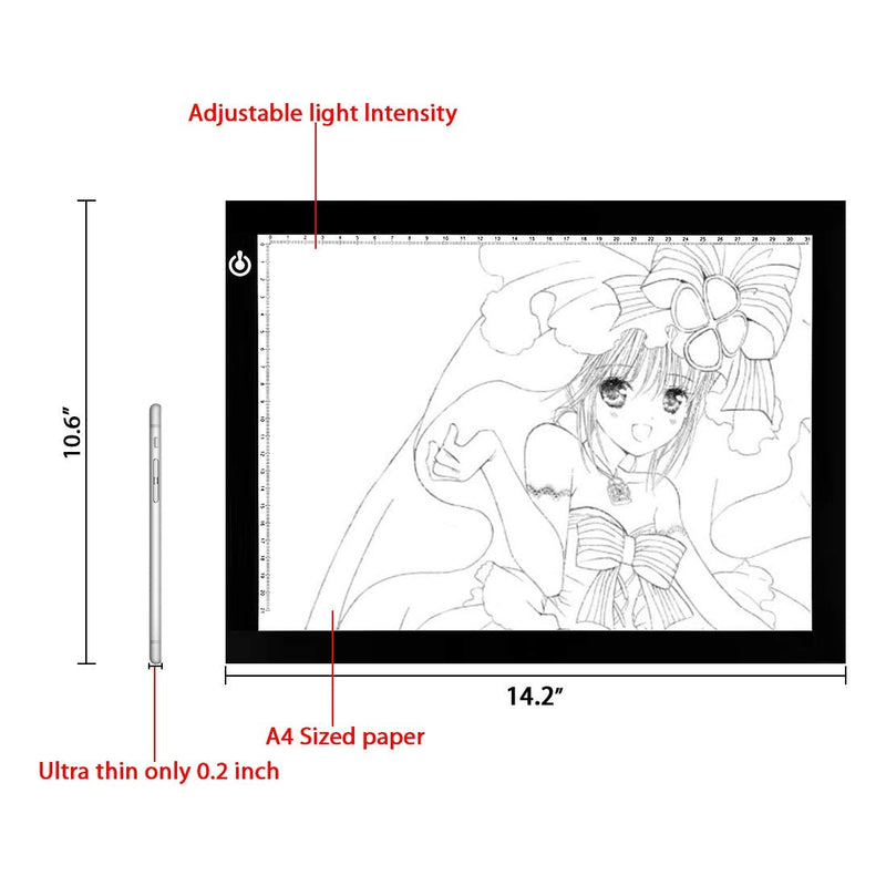 LITENERGY Portable A4 Tracing LED Copy Board Light Box, Ultra-Thin Adjustable USB Power Artcraft LED Trace Light Pad for Tattoo Drawing, Streaming, Sketching, Animation, Stenciling 01 - A4 BLACK