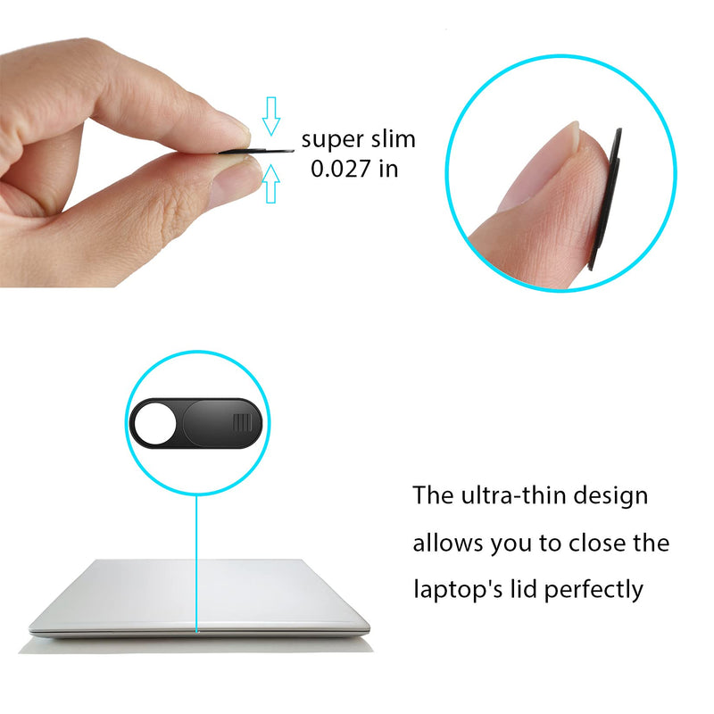 Laptop Camera Cover Slide, Phone Camera Cover Slide, 6 Pack Ultra Thin Webcam Cover Slide for Laptop, Desktop, PC, Tablet, Smartphone, Protect Your Privacy and Security(Black) Black (Small 3 Pcs+Large 3 Pcs)