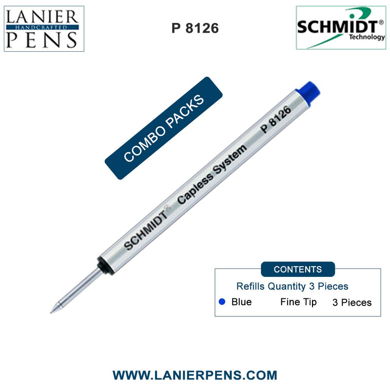 3 Pack - Schmidt P8126 Short Capless Rollerball - Blue Ink