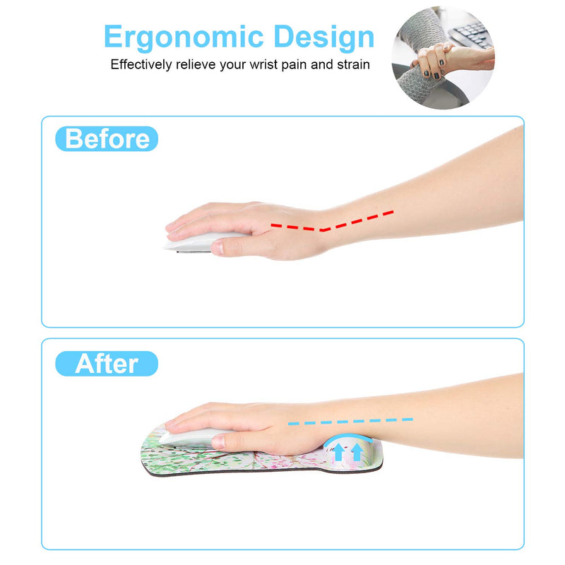 Ergonomic Mouse Pad with Wrist Support Gel [30% Larger], iDonzon Cute Soft Wrist Rest Pad with Non-Slip Rubber Base, Easy Typing & Pain Relief - Garden Flowers