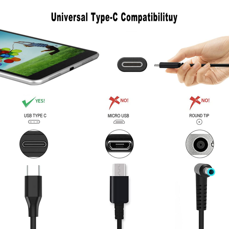 45W USB C Universal Laptop Charger Replacement for Lenovo Chromebook 100e 300e 500e C330 Thinkpad X1 T480s T580 Yoga 720, HP Acer Sumsang Asus Chromebook Series,Dell xps 13 Series,Power Cord Supply.