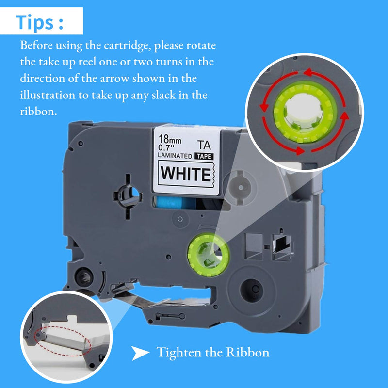 Tze 241 P Touch Label Tape 18mm 0.7 inch, LabelPros Tze-241 Laminated Black on White Tape Compatible with P-Touch PTD400AD PTD 400VP PT-D600 PTD600VP PT-P700 PT-P900W PT-2730, 3/4 in x 26.2 ft (18mm x 8m), 2 Pack 18mm, Black on White (2 Pack)