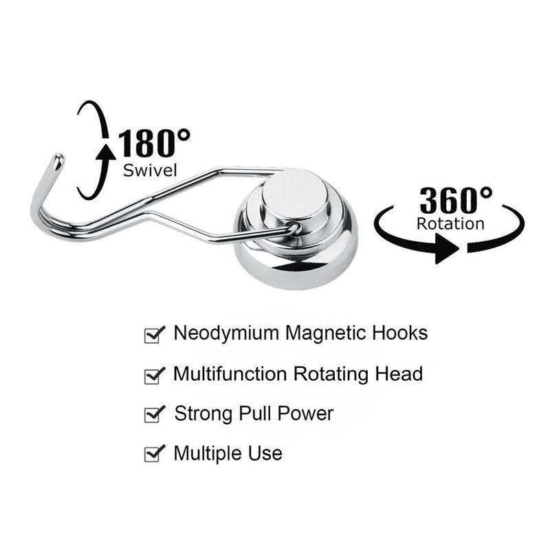 Ninth Five Swivel Swing Magnetic Hooks, 30lb Strong Heavy Duty Neodymium Magnet Hooks - Use for Home Kitchen Office Garage Outdoor Hanging(4 Pack)