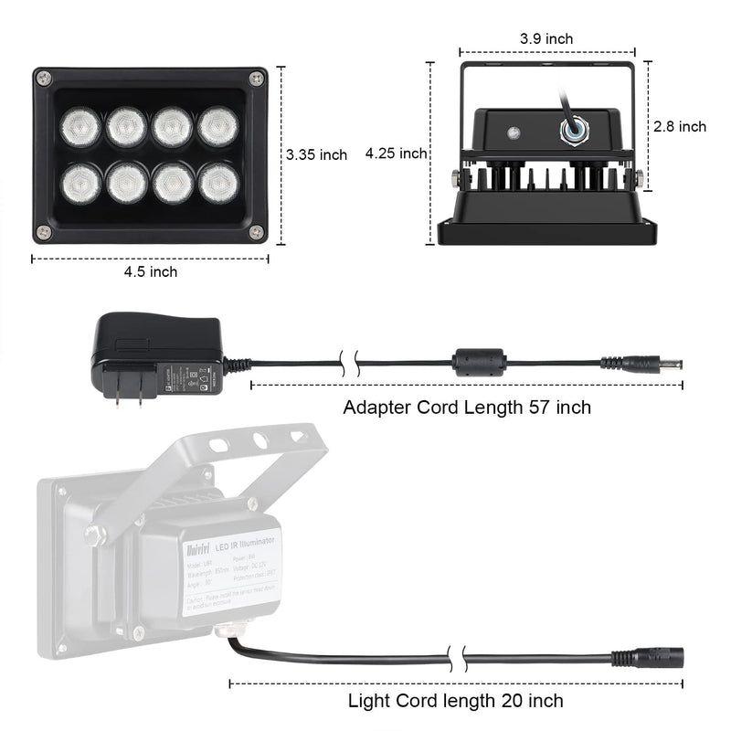 Univivi IR Illuminator 90 Degree Wide Angle 8-LEDs IR Infrared Light for Security Cameras 8 Watt