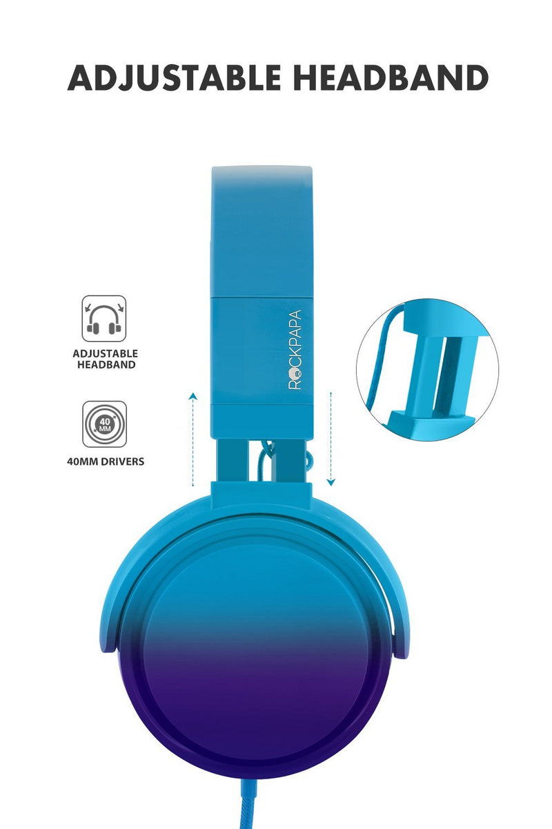 RockPapa Over Ear Stereo Foldabe Headphones Adjustable, Noise Isolating, Heavy Deep Bass, Folding Headsets with Microphone 3.5mm for Smart Phones Tablets Computers MP3/4 DVD Gradient Blue