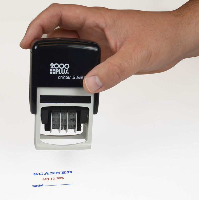 2000 PLUS 4-in-1 Self-Inking E-Message Date Stamp, 1-78" x 3/16" Impression, Blue and Red Ink (011098)