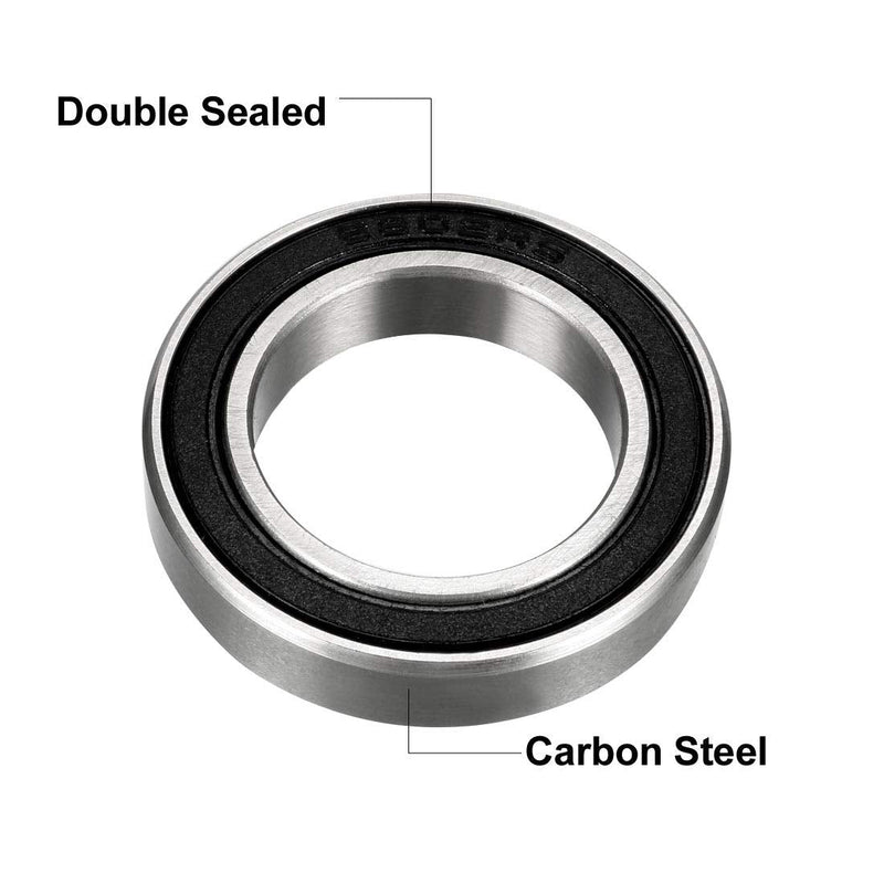 uxcell 6802-2RS Deep Groove Ball Bearing Double Sealed 1180802, 15mm x 24mm x 5mm Carbon Steel Bearings (Pack of 2) 15mmx24mmx5mm