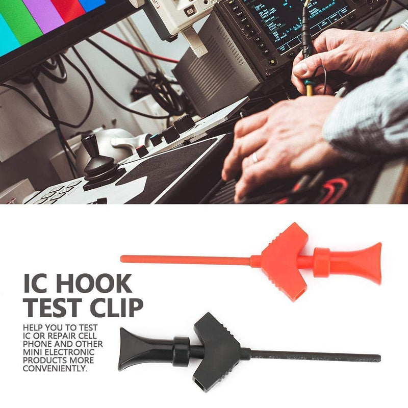 10pcs Test Hook Clips Mini Test Clip Jumper Test Probe Hook Test Lead Kit for SMD IC Electronic Tester Black+Red