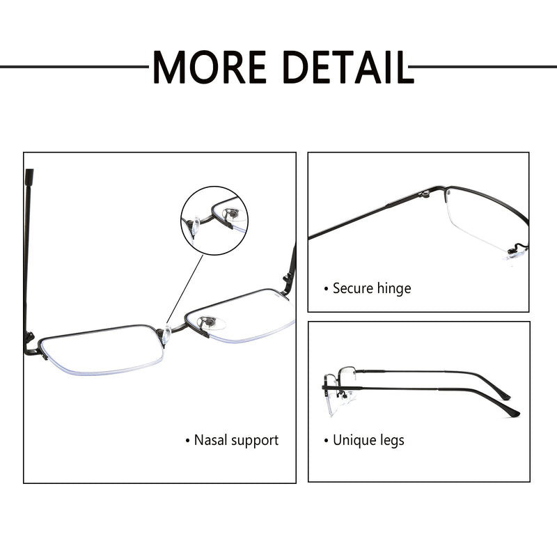 LJCZKA Half Rimless Blue Light Blocking Glasses Women Men Fresh Rectangle Computer Business Glasses Silver