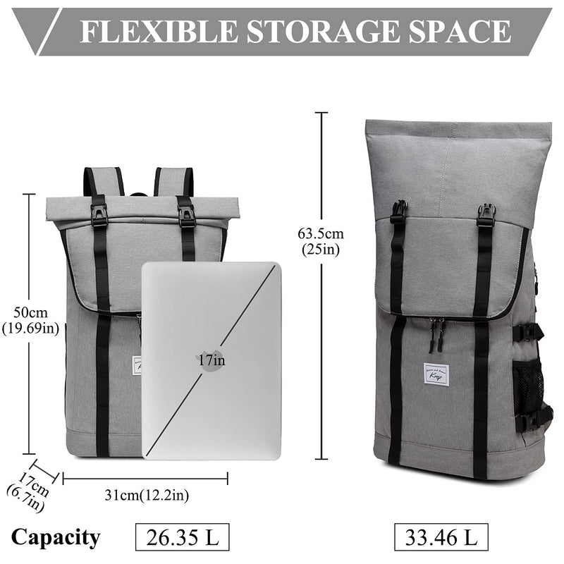 Laptop Backpack for Men Women, Kasqo 17 Inch Large Capacity Water Resistant Multi Pockets Bag, Business Computer Formal Backpack College School Student Casual Bookbag, Light Grey