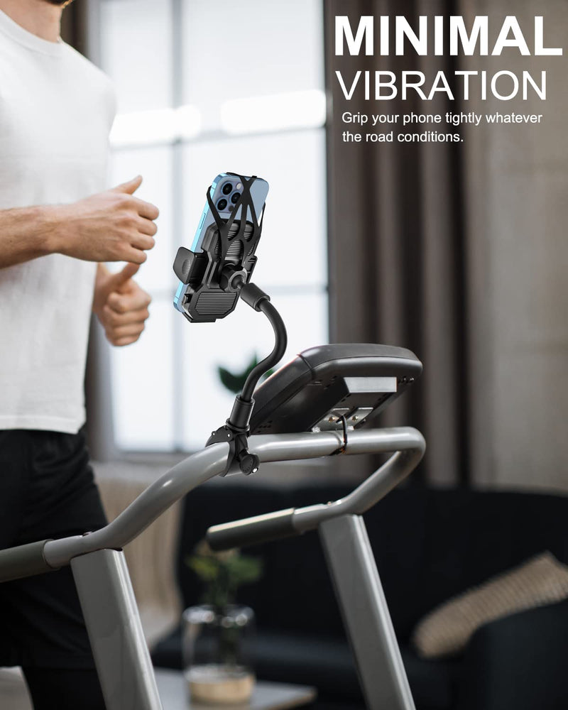 woleyi Gooseneck Spin Bike Phone Mount, Handlebar Clip Cell Phone Holder for Exercise Bicycle, Stationary Cycling, Stroller, Gym Treadmill, Mic Stand, for iPhone 14 Pro Max/13/12, S10, 4-7" Smartphone