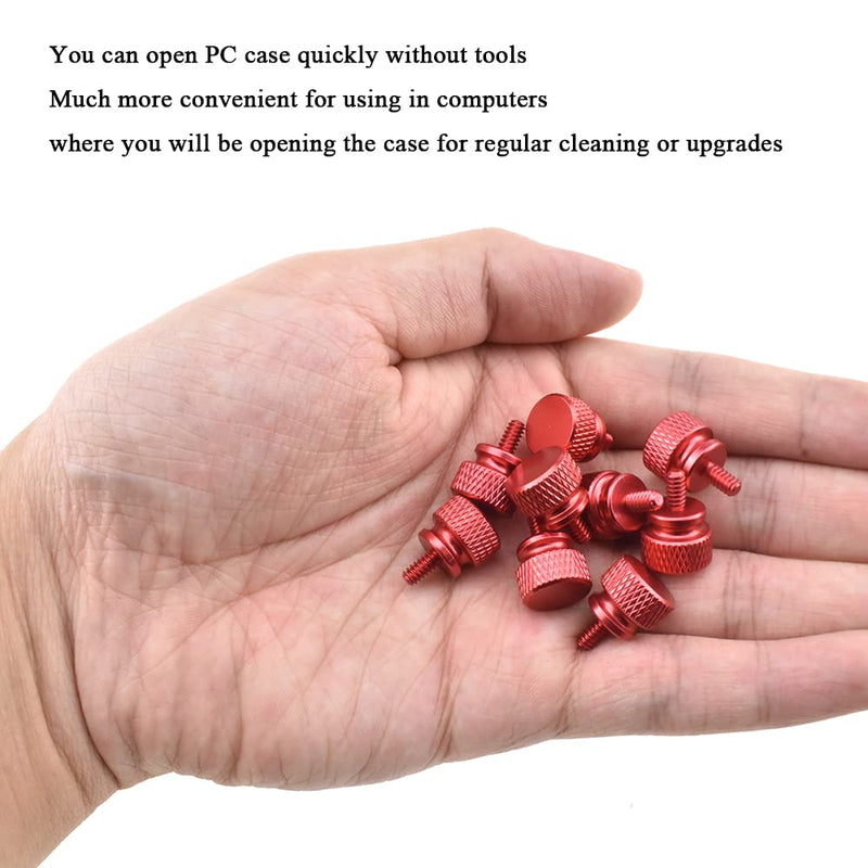 Hahiyo Anodized Aluminum Thumbscrews 6#-32 Thread Size Large Knurled Head Cage Mounts Hand Tighten Easy Grip Turn Not Damage Short Inside Sturdy Sleek for Computer Case PCI Slot Red 10PCS 6#-32-Red-10Pieces