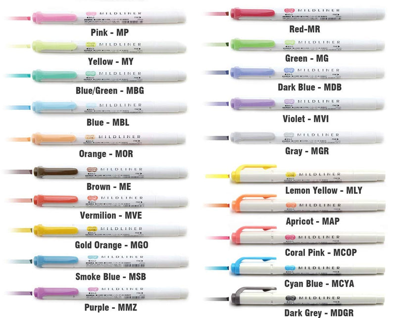 Zebra Mildliner Highlighter Pen Set, 20 Pastel Color Set (Japan Import) Original version