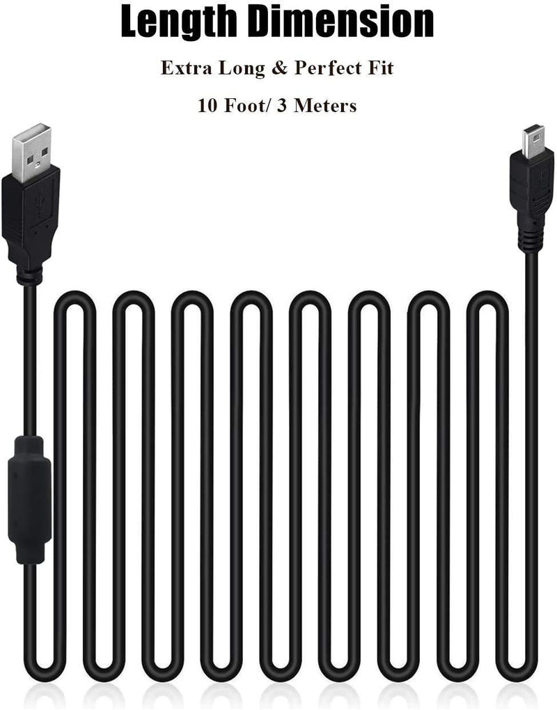 2 Pack 10ft PS3 Controller Charger Cable - Magnetic Ring Mini USB Data Charging Cord for PS Move Playstation 3 Wireless Controller, TI84 Plus CE, Digital Camera