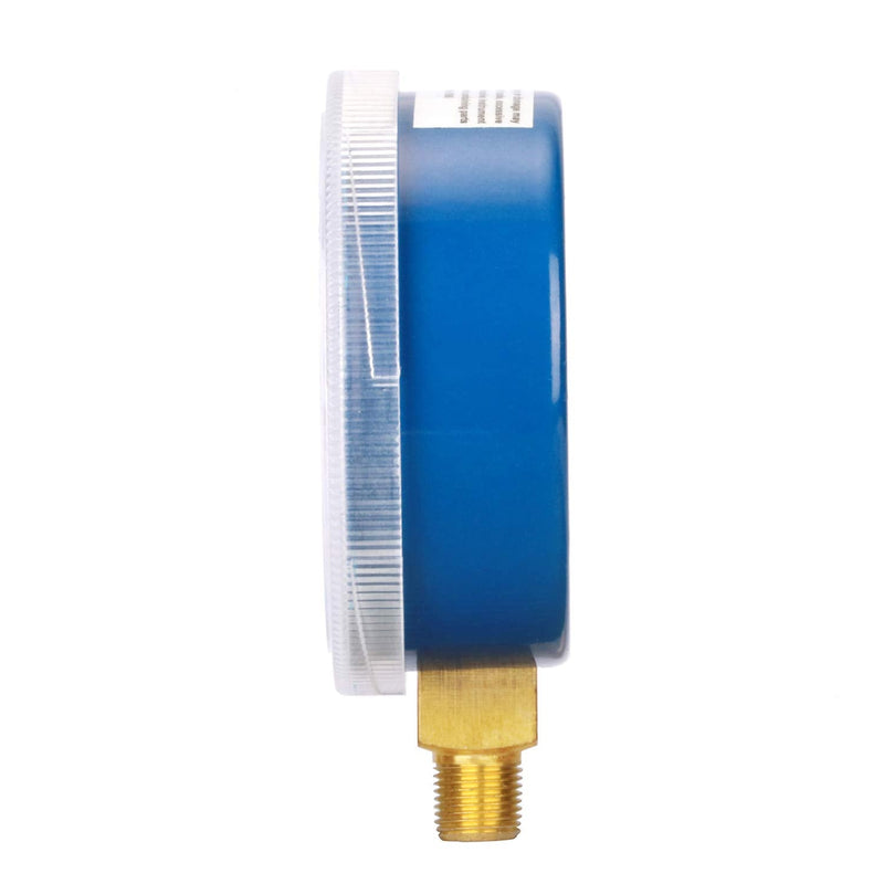 MEASUREMAN Refrigeration Pressure Gauge, 2-3/4" Dial, Blue Dial, 1/8" NPT Lower Mount, 30inHg-0-250psi, 250-500psi Retarded Range, R-404A, R-22, R-410A, Degree F, Adjustable Pointer 2-3/4 inch（30inHg-0-250psi）