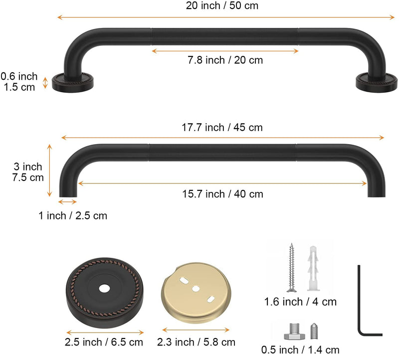 20 Inch Anti Slip Bronze Shower Grab Bar Oil Rubbed Black,ZUEXT Antique Brass Bathroom Grab Bar, Knurled Bathroom Balance Bar,Safety Hand Rail Support,Handicap Elderly Injury Senior Assist Bath Handle Black-20 Inch