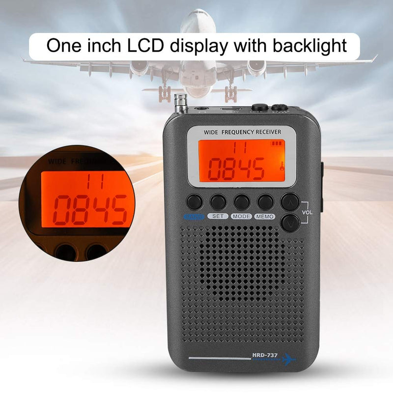 Portable Radio, Aircraft Band Radio Receiver Scanner with 4 Search Modes, Retractable Antenna and Digital LCD Display, Full Band Radio Recorder (Black) Black