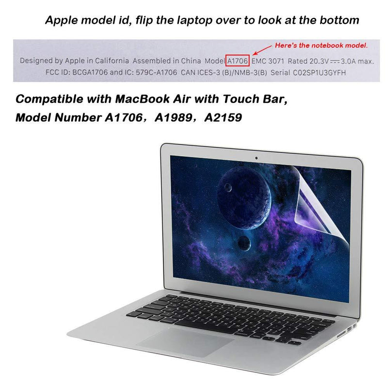 Full Protection Kit Compatible with 13 inch New MacBook Pro with Touch Bar, SourceTon Keyboard Cover, Screen Protector, Trackpad Protector, w/ Free Cleaning Cloths (Model Number A1706，A1989，A2159)