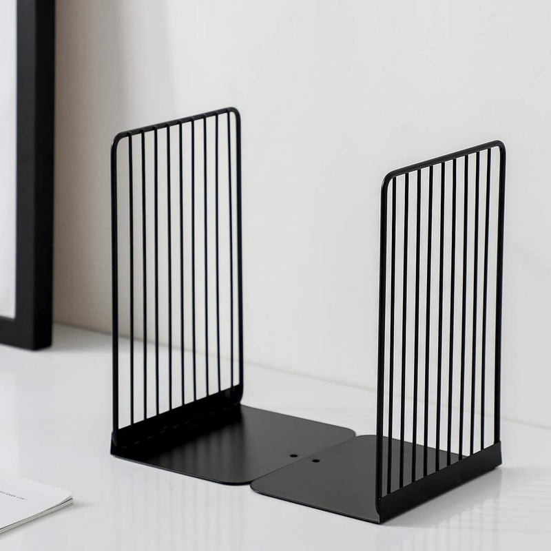 SIPLIV Minimalist Style Bookends Metal Adjustable Books Holder Stand Book Rack Desk Bookend - Beeline, Black