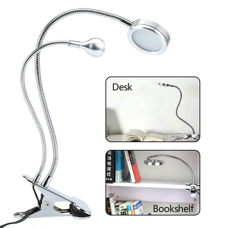 Adjustable Gooseneck Light Clip on Double Headed LED Lamp, 2in1 Portable USB Desk Light For Reading, BBQ, Makeup Tattoo Manicure Lash Extension