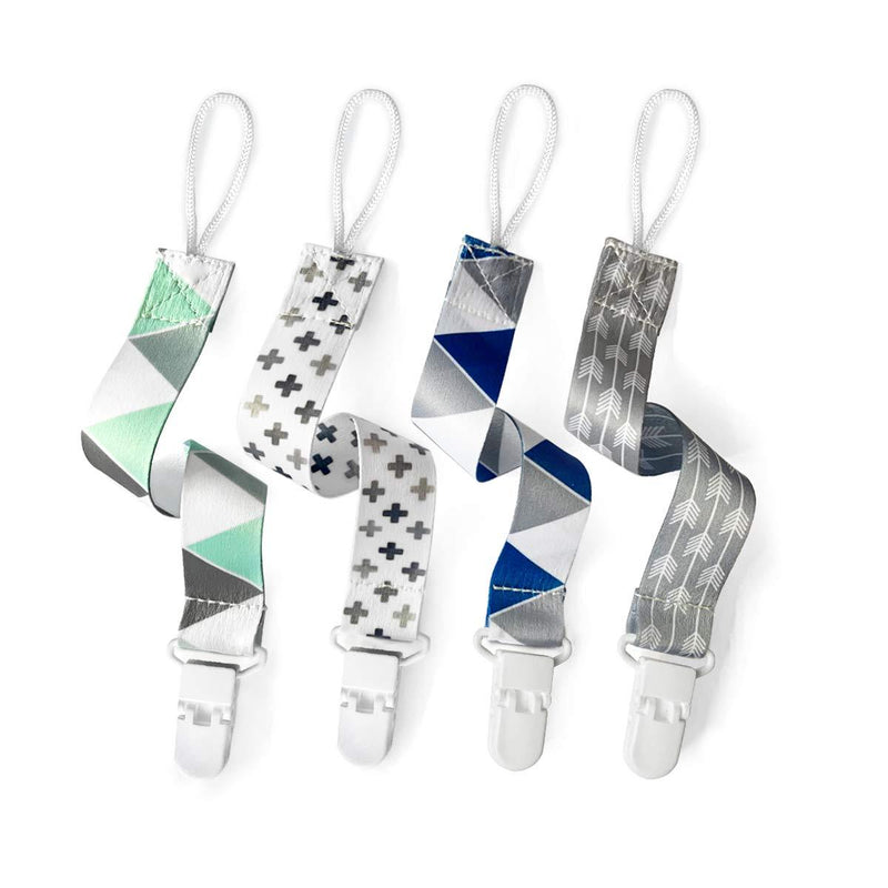 PandaEar Baby Pacifier Clips Solid Color, 4 Pack Universal Holder Leash for Boys and Girls, Teething Toys Teethers (Neutral) Neutral